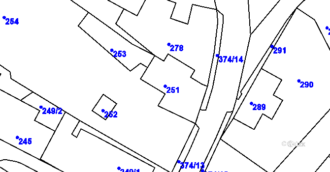 Parcela st. 251 v KÚ Velké Chvojno, Katastrální mapa