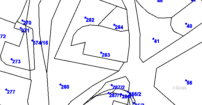 Parcela st. 283 v KÚ Velké Chvojno, Katastrální mapa