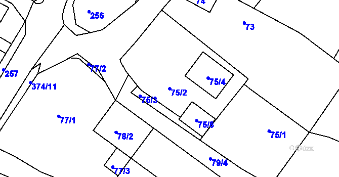 Parcela st. 75/2 v KÚ Velké Chvojno, Katastrální mapa