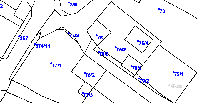 Parcela st. 75/3 v KÚ Velké Chvojno, Katastrální mapa