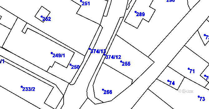 Parcela st. 374/12 v KÚ Velké Chvojno, Katastrální mapa