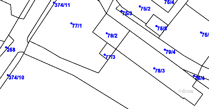 Parcela st. 77/3 v KÚ Velké Chvojno, Katastrální mapa