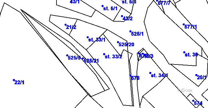 Parcela st. 33/2 v KÚ Velké Janovice, Katastrální mapa