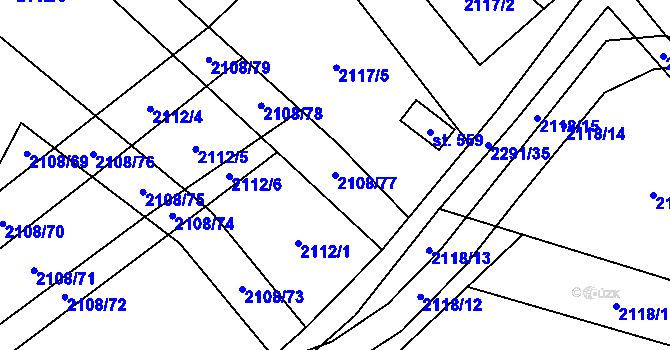 Parcela st. 2108/77 v KÚ Malé Karlovice, Katastrální mapa