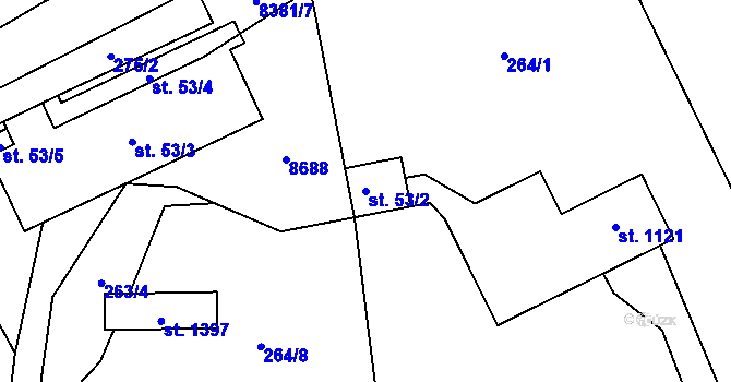 Parcela st. 53/2 v KÚ Velké Karlovice, Katastrální mapa