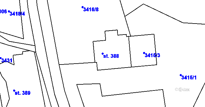 Parcela st. 388 v KÚ Velké Karlovice, Katastrální mapa