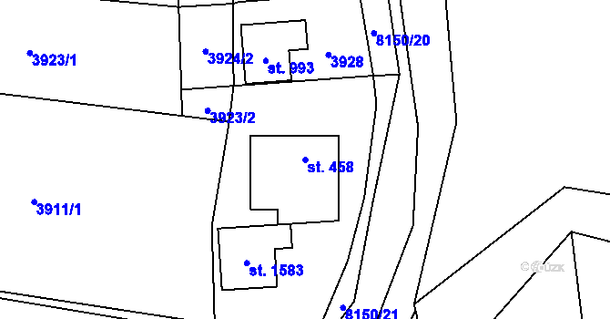 Parcela st. 458 v KÚ Velké Karlovice, Katastrální mapa