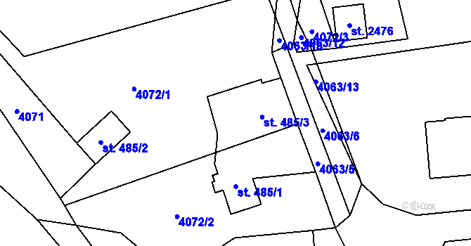 Parcela st. 485/3 v KÚ Velké Karlovice, Katastrální mapa