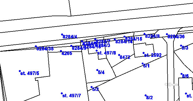 Parcela st. 497/8 v KÚ Velké Karlovice, Katastrální mapa