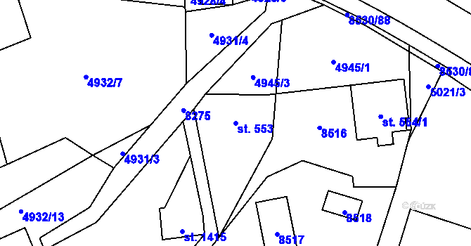 Parcela st. 553 v KÚ Velké Karlovice, Katastrální mapa