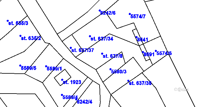 Parcela st. 637/8 v KÚ Velké Karlovice, Katastrální mapa