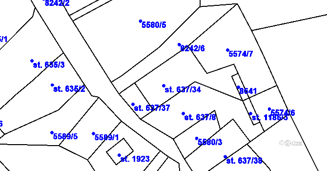 Parcela st. 637/34 v KÚ Velké Karlovice, Katastrální mapa