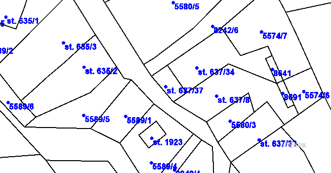 Parcela st. 637/37 v KÚ Velké Karlovice, Katastrální mapa