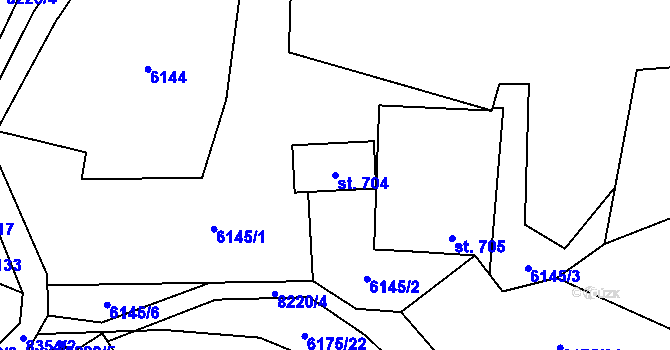 Parcela st. 704 v KÚ Velké Karlovice, Katastrální mapa