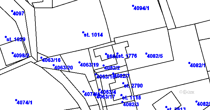 Parcela st. 1114 v KÚ Velké Karlovice, Katastrální mapa
