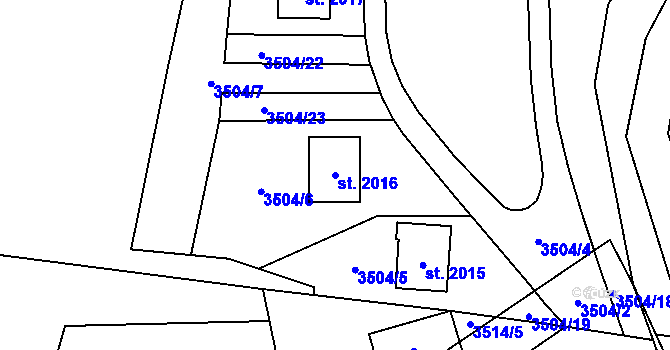Parcela st. 2016 v KÚ Velké Karlovice, Katastrální mapa