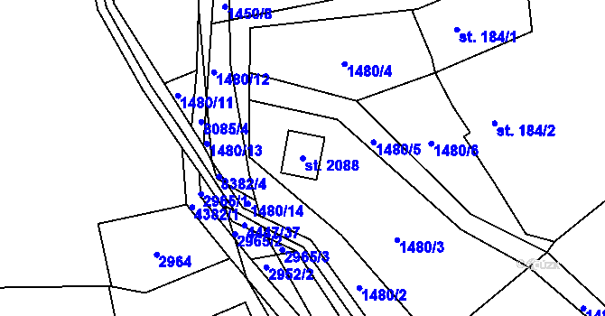 Parcela st. 2088 v KÚ Velké Karlovice, Katastrální mapa
