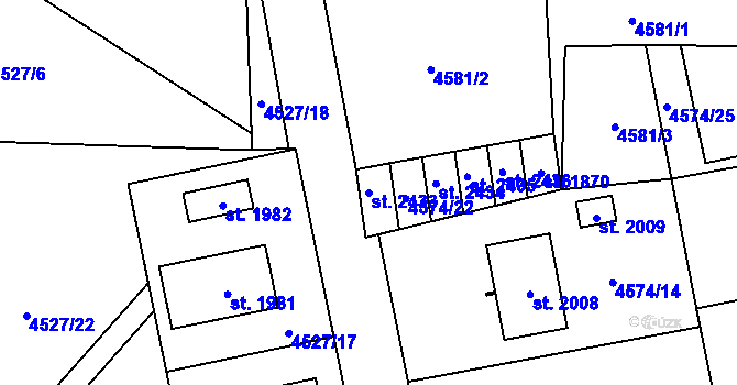 Parcela st. 2433 v KÚ Velké Karlovice, Katastrální mapa