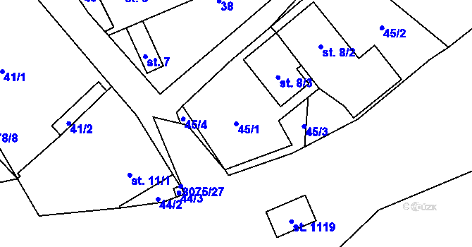 Parcela st. 45/1 v KÚ Velké Karlovice, Katastrální mapa