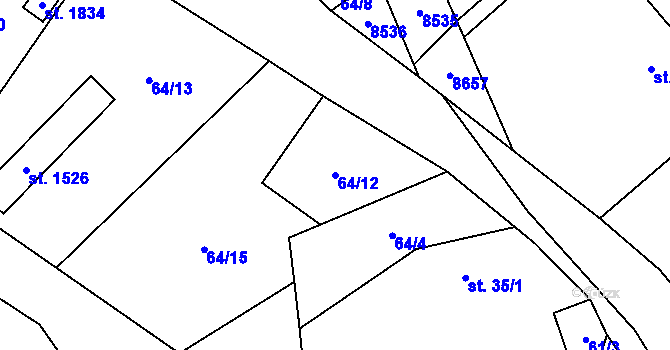Parcela st. 64/12 v KÚ Velké Karlovice, Katastrální mapa
