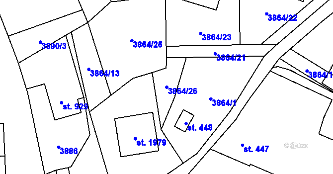 Parcela st. 3864/26 v KÚ Velké Karlovice, Katastrální mapa