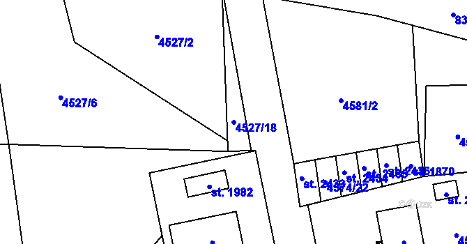 Parcela st. 4527/18 v KÚ Velké Karlovice, Katastrální mapa