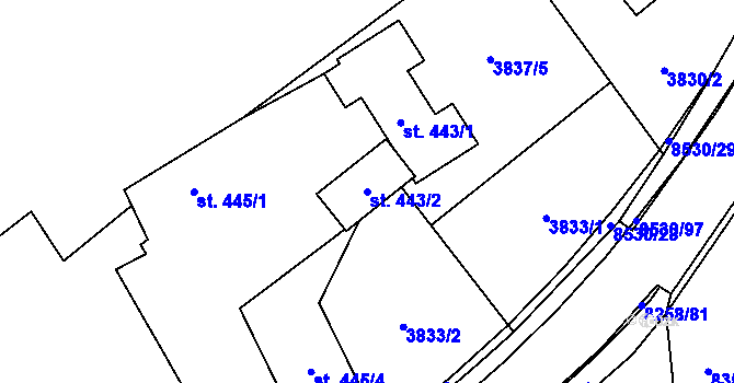 Parcela st. 443/2 v KÚ Velké Karlovice, Katastrální mapa
