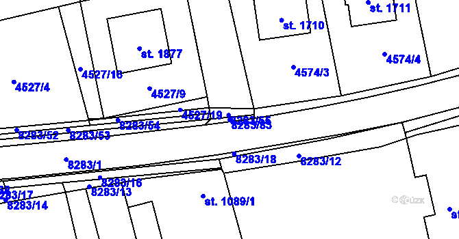Parcela st. 8283/83 v KÚ Velké Karlovice, Katastrální mapa