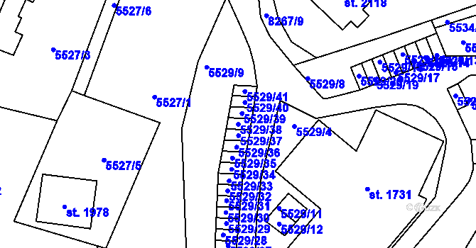 Parcela st. 5529/38 v KÚ Velké Karlovice, Katastrální mapa