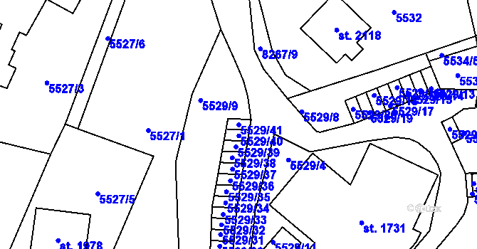 Parcela st. 5529/41 v KÚ Velké Karlovice, Katastrální mapa
