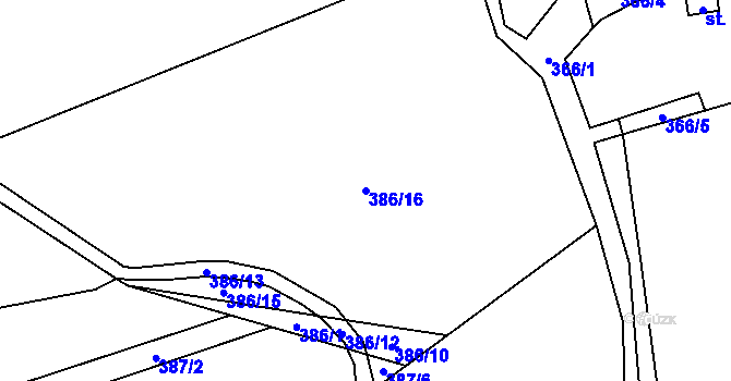 Parcela st. 386/16 v KÚ Velké Karlovice, Katastrální mapa