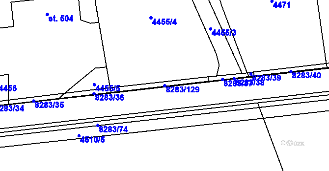 Parcela st. 8283/129 v KÚ Velké Karlovice, Katastrální mapa