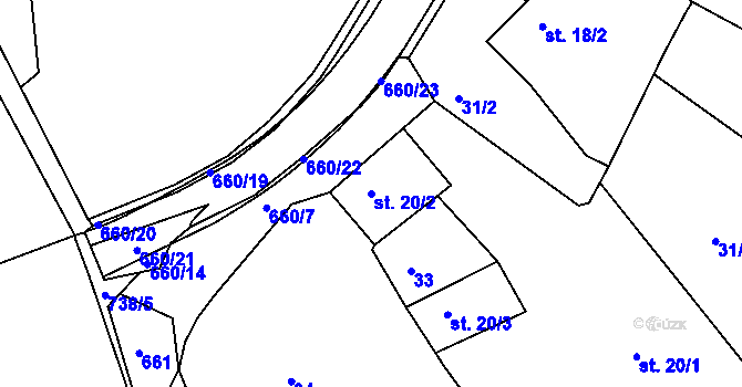 Parcela st. 20/2 v KÚ Velké Koloděje, Katastrální mapa