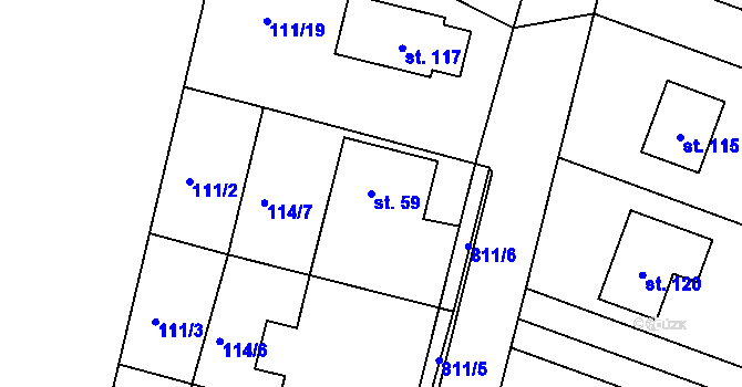 Parcela st. 59 v KÚ Velké Koloděje, Katastrální mapa