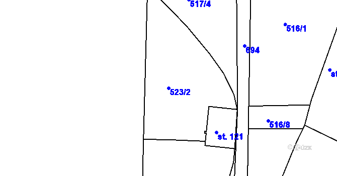 Parcela st. 523/2 v KÚ Velké Koloděje, Katastrální mapa