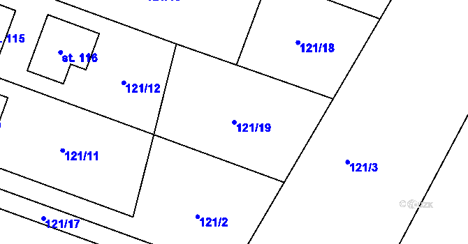 Parcela st. 121/19 v KÚ Velké Koloděje, Katastrální mapa