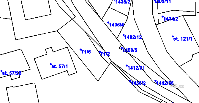 Parcela st. 71/2 v KÚ Velké Kunětice, Katastrální mapa