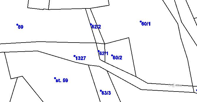Parcela st. 62/1 v KÚ Velké Kunětice, Katastrální mapa