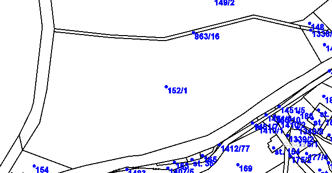 Parcela st. 152/1 v KÚ Velké Kunětice, Katastrální mapa