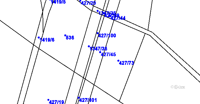 Parcela st. 427/45 v KÚ Velké Kunětice, Katastrální mapa