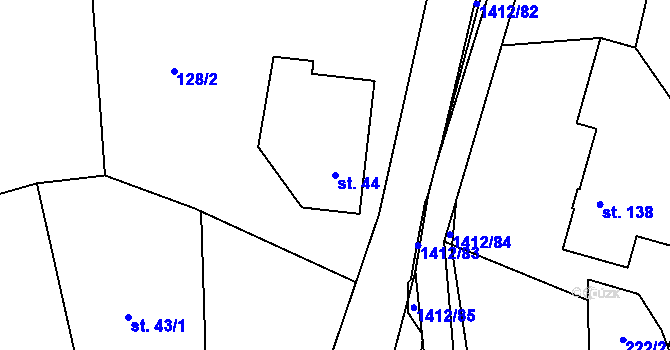 Parcela st. 44 v KÚ Velké Kunětice, Katastrální mapa