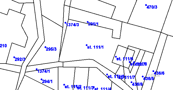 Parcela st. 111/1 v KÚ Velké Kunětice, Katastrální mapa