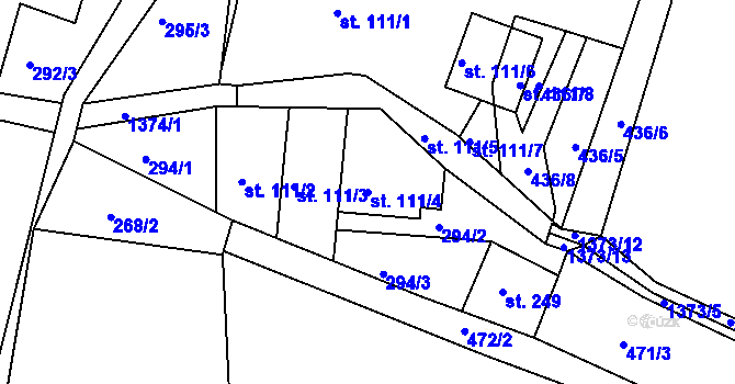 Parcela st. 111/4 v KÚ Velké Kunětice, Katastrální mapa