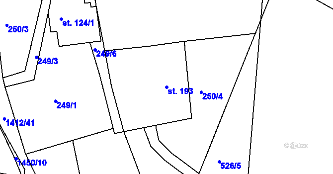 Parcela st. 193 v KÚ Velké Kunětice, Katastrální mapa