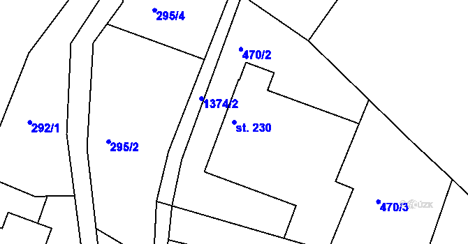 Parcela st. 230 v KÚ Velké Kunětice, Katastrální mapa