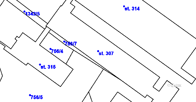 Parcela st. 307 v KÚ Velké Kunětice, Katastrální mapa