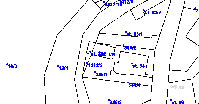 Parcela st. 331 v KÚ Velké Kunětice, Katastrální mapa