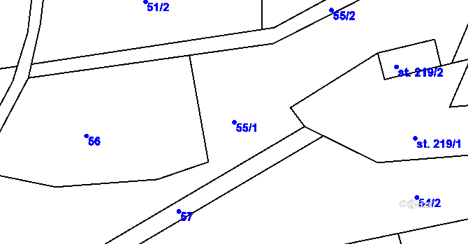 Parcela st. 55/1 v KÚ Velké Kunětice, Katastrální mapa