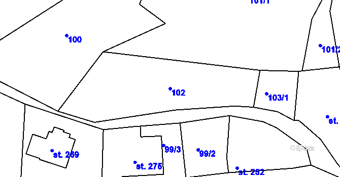 Parcela st. 102 v KÚ Velké Kunětice, Katastrální mapa