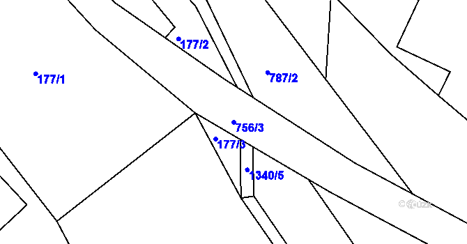 Parcela st. 756/3 v KÚ Velké Kunětice, Katastrální mapa
